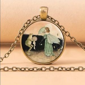 Frog and fairy bronze necklace romantic cottagecore